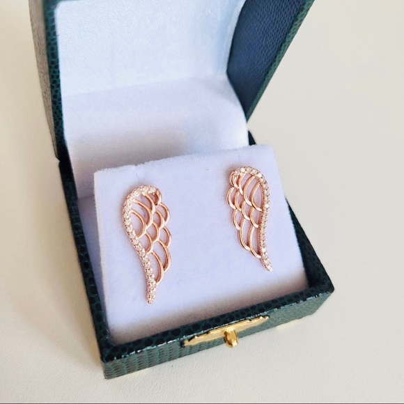14KT ROSE GOLD-PLATED Angel Wing Ear Climbers w/Swarovski Crystals - Picture 5 of 12